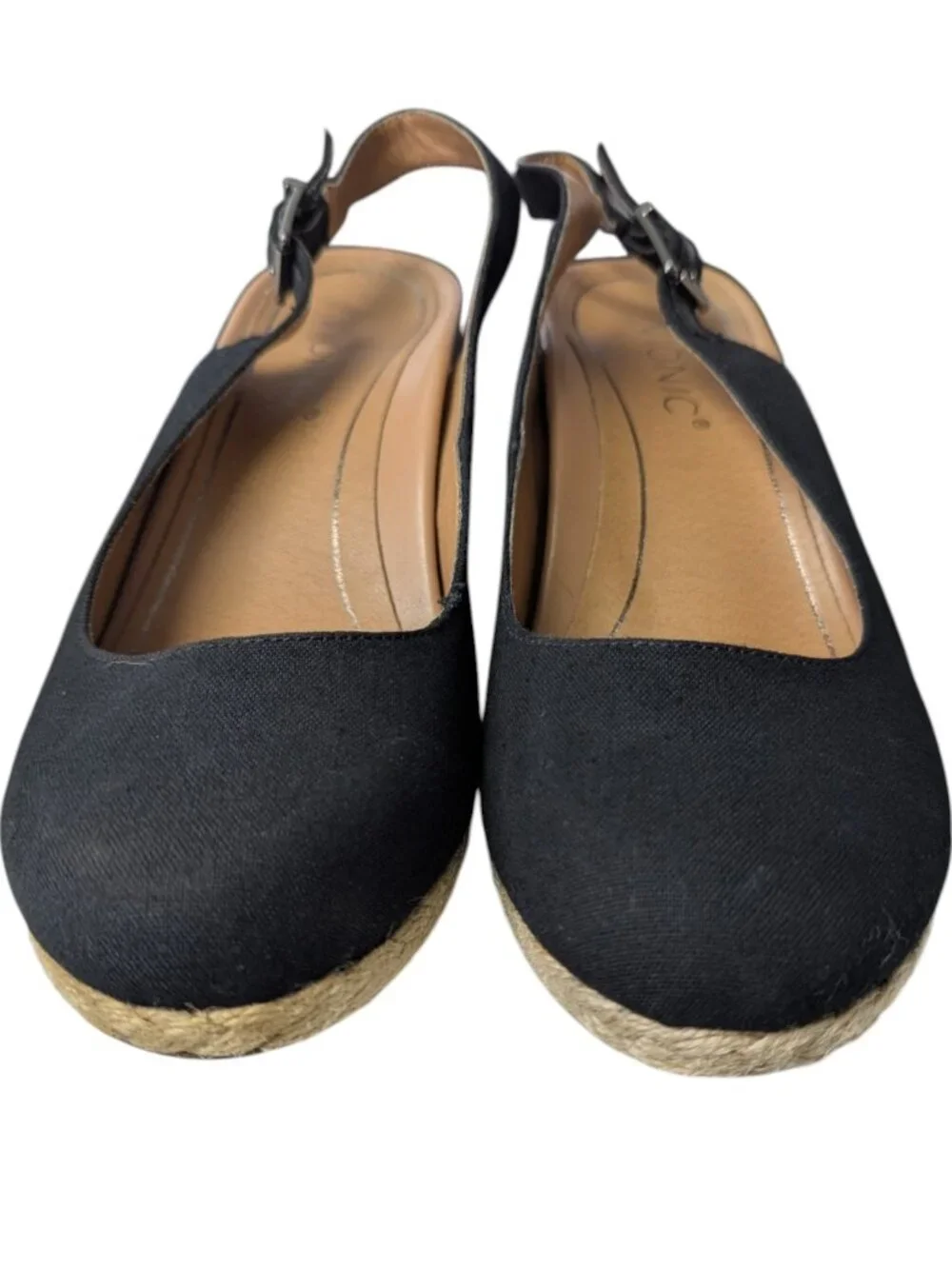 Vionic Coralina Black Canvas Espadrille Wedge Slingback Sandals Womens 8 Comfort